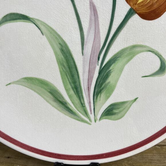 Pottery Guild of America Large Cake Plate-Hand-Painted Tulips-13.5-1940s Vintage - Picture 6 of 15